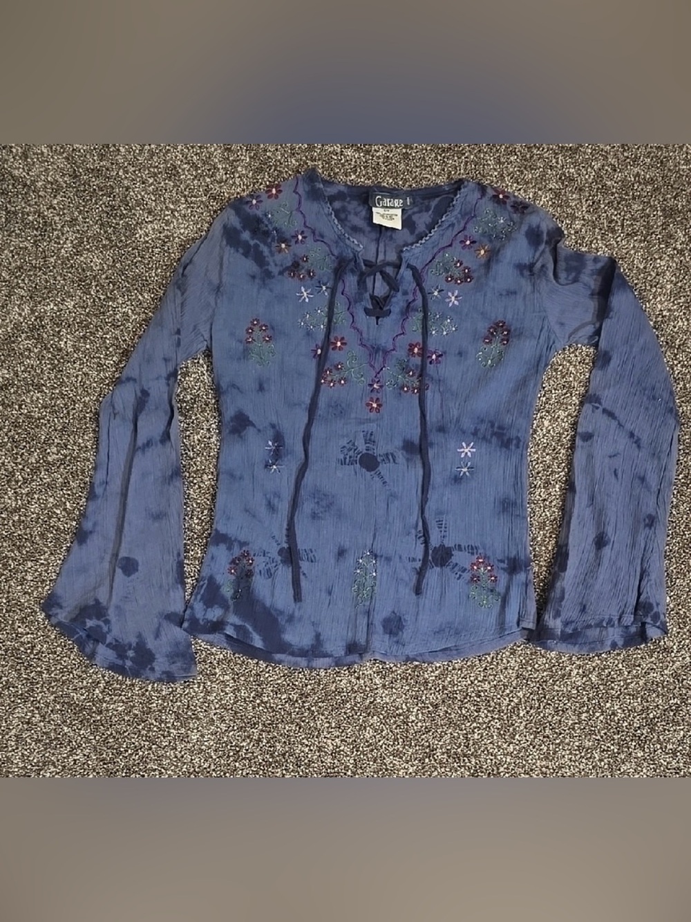 Garage Tie Front Embrodiered Top